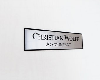 10" x 3" Custom Acrylic Wall Sign - Personalized Office Name Plate with Logo, Gold or Silver, Adhesive Backing