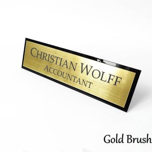 Executive Personalised Desk Name Plate, Custom Engraved Desk Sign, Plaque, Office, Black Granite Office Sign. Gold Brushed