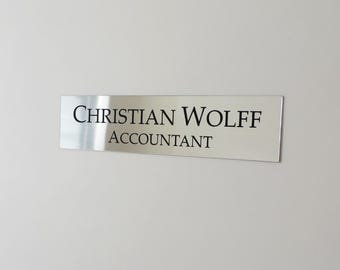 11" x 2.5" Custom Acrylic Wall Sign - Personalized Office Name Plate with Logo, Gold or Silver, Adhesive Backing