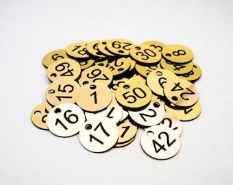 Table numbers, Numbered Tags, Door Locker, Restaurant, Clubs, Theater, Laser Engraved, Diametter 3cm, 100pcs