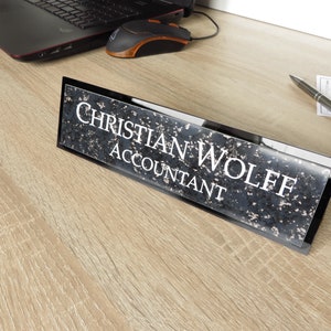 Executive Personalised Desk Name Plate, Custom Engraved Desk Sign, Plaque, Office, Black Granite Office Sign. Black Granite