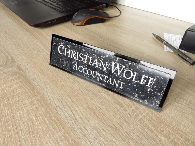 Executive Personalised Desk Name Plate, Custom Engraved Desk Sign, Plaque, Office, Black Granite Office Sign. Black Granite