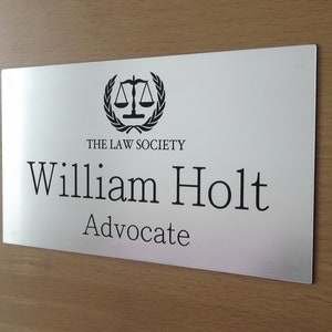 Custom Engraved Office Sign, Personalised Door Office Sign, Peel & Stick Adhesive. Silver