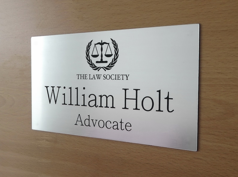 Custom Engraved Office Sign, Personalised Door Office Sign, Peel & Stick Adhesive. Silver