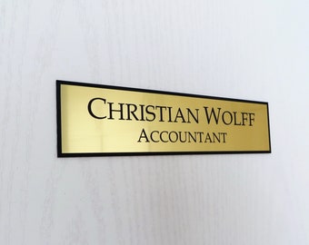 10" x 3" Custom Acrylic Wall Sign - Personalized Office Name Plate with Logo, Gold or Silver, Adhesive Backing