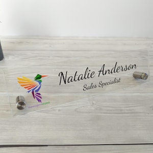 Personalized Desk Name Plate, Desk Sign, Plaque, Acrylic Office Sign, Custom Acrylic Sign with logo.