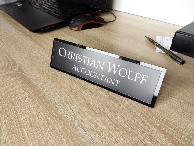 Executive Personalised Desk Name Plate, Custom Engraved Desk Sign, Plaque, Office, Black Granite Office Sign. Black