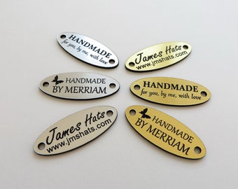 25 Produkt Tags, 1,5 '' x 0,6 '', handgemachte Etiketten für Kleidung, individuelle lasergravierte Tags, Nähproduktetiketten, Gold, Silber.