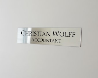 Custom Acrylic Wall Sign - Personalized Office Name Plate with Logo, Gold or Silver, Adhesive Backing