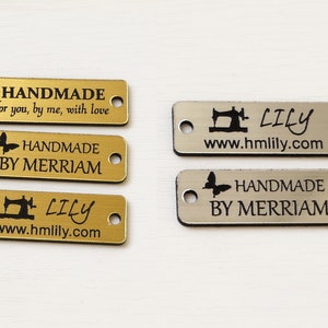 Product Tags, 1.5&#39;&#39; x 0.5&#39;&#39;, Handmade Labels for Clothes, Custom Laser Engraved Tags, Sewing Acrylic Product labels, Gold, Silver.