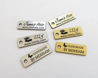 Product Tags, 1.5'' x 0.5'', Handmade Labels for Clothes, Custom Laser Engraved Tags, Sewing Product labels, Gold, Silver.