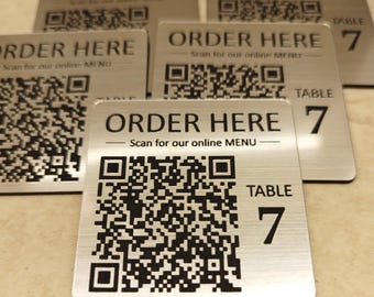 QR Code, Tap to scan, Restaurant Table, Facebook, Instagram, Wifi, QR Code Sign, Size - 5cm x 5cm.