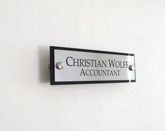 8''x2'' Custom Acrylic Wall Sign - Personalized Office Name Plate with Logo, Gold or Silver, Stainless Steel Fixing