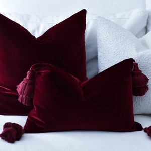 Burgundy Velvet Lumbar Pillow Cover Burgundy Velvet Pillow with Tassels Burgundy Pillow Deep Red Velvet Pillow Throw Pillow image 7