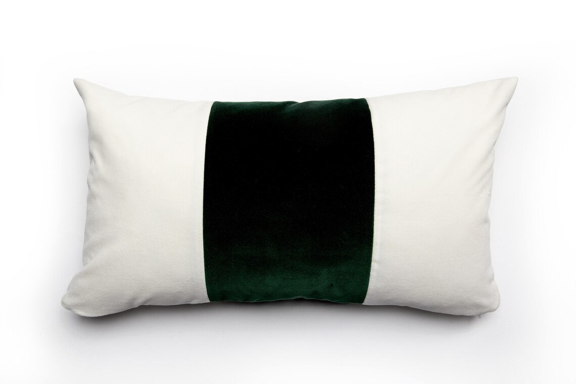 Dark Green Lumbar Pillow Color Block Lumbar Pillow Forest Etsy