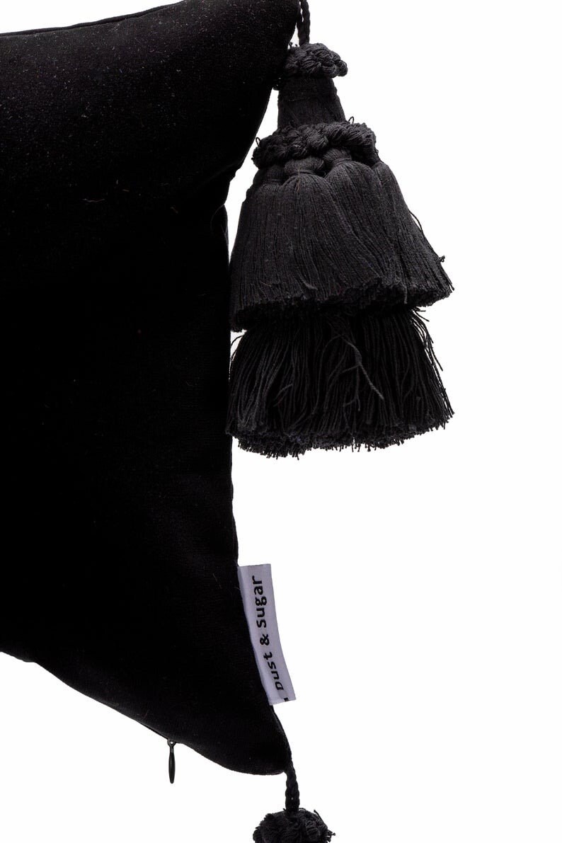 Black Velvet Pillow Cover Pillow With Big Tassels Black Etsy Canada