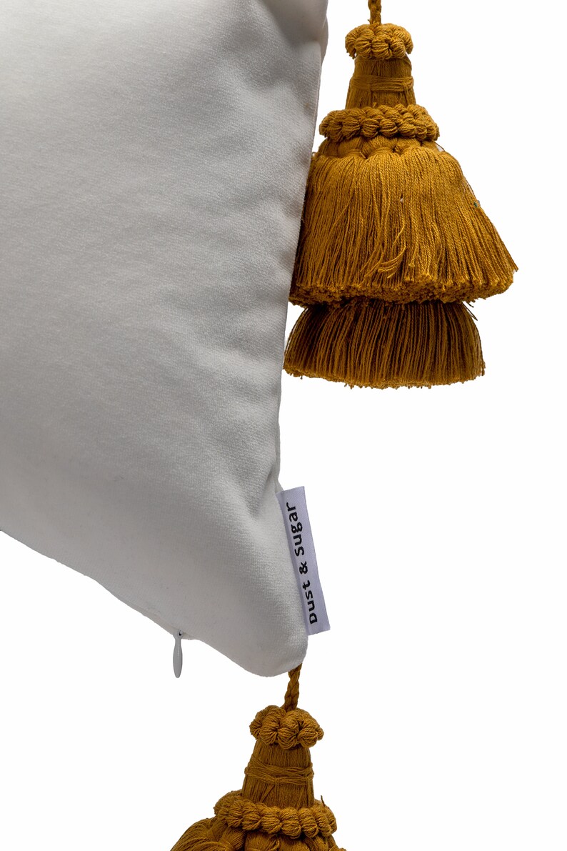 Bee Velvet Pillow Cover With Handmade Tassels White Velvet Etsy