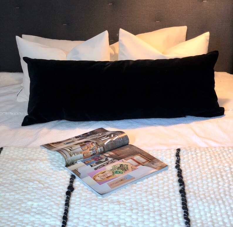 Oversize Black Velvet Lumbar Pillow Black Velvet Couch Etsy
