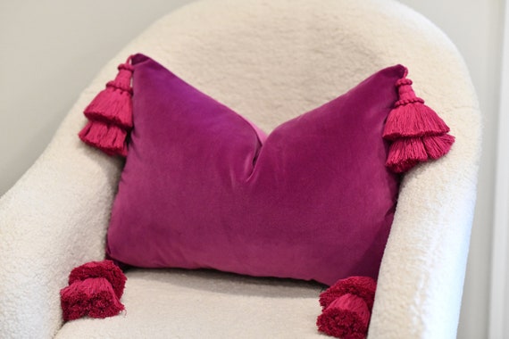 Orchid Pillow with Tassels -  Purple Velvet  Pillow Cover - Velvet Pillow Cover - Handmade Pillow  - Purple Orchid Pillow Cushion