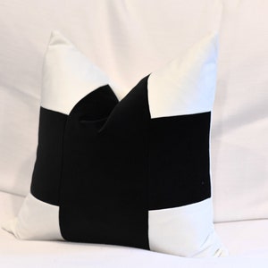 Signature Black and White Pillow - Color Block Pillow - Color Blocking Pillow - White Velvet Pillow - Black Pillow  - Velvet Throw  Pillow