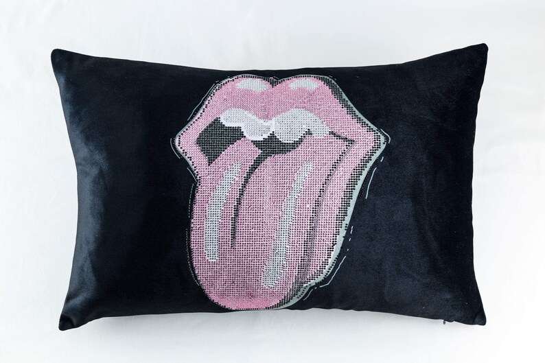 Sequin Lips Lumbar Pillow Rock N Roll Accent Pillow Etsy