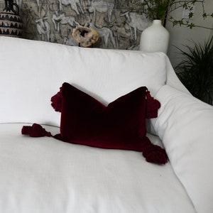 Burgundy Velvet Lumbar Pillow Cover Burgundy Velvet Pillow with Tassels Burgundy Pillow Deep Red Velvet Pillow Throw Pillow image 10