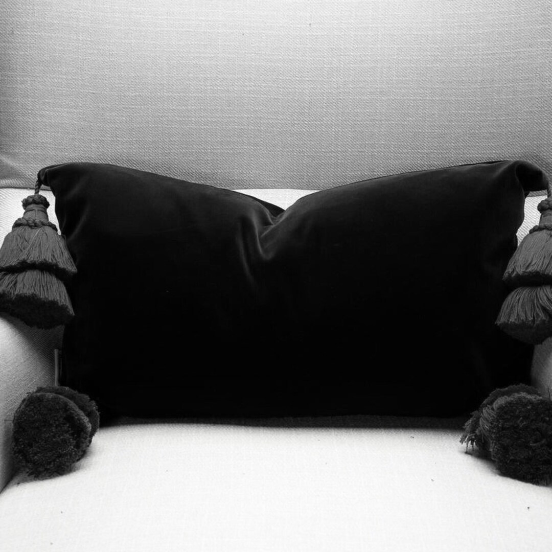 Black Velvet Pillow Cover Pillow With Big Tassels Black Etsy Canada