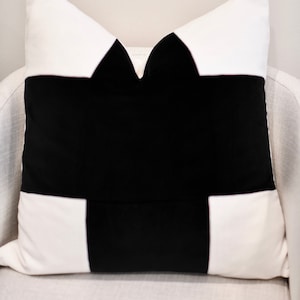 Signature Black and White Cross Pillow - Color Block Pillow - Color Blocking Pillow - White Velvet Pillow  - Black and White Velvet Pillow