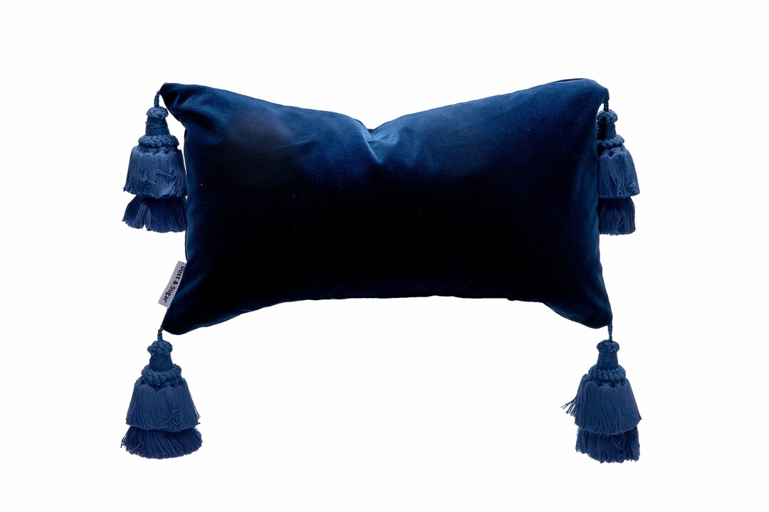 Blue Pillow Cover With Zipper Pillow Cover With Tassels Etsy