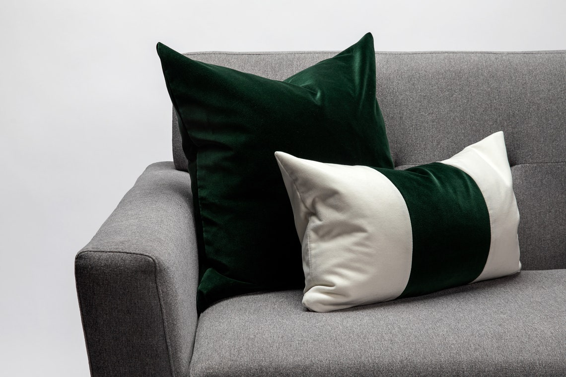 Dark Green Lumbar Pillow Color Block Lumbar Pillow Forest Etsy