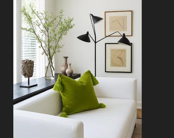 Handmade Chartreuse Green Velvet Pillow Cover – Boho Tassel Cushion