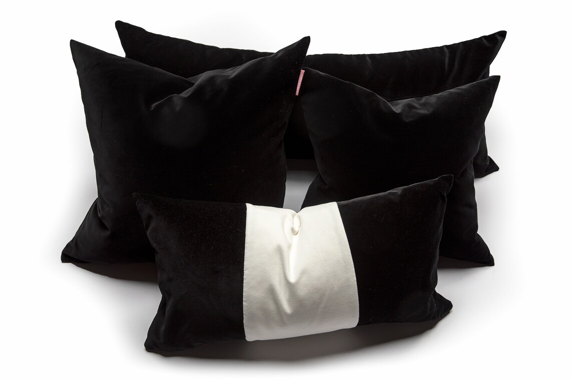 Oversize Black Velvet Lumbar Pillow Black Velvet Couch Etsy