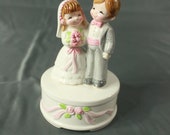 Vintage Norcrest Japan Ceramic Music Box Wedding Bride and Groom
