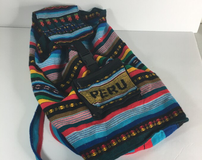 Vintage Peru Wool Blanket Bag Satchel Backpack Tote Multicolor Etsy