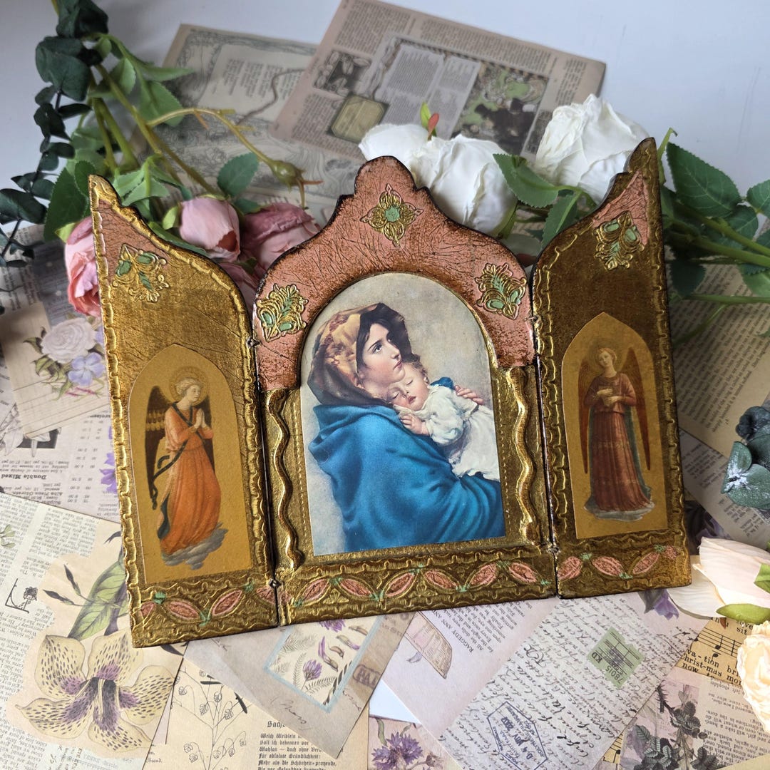Italian Florentine Madonna and Child Triptych Pink and Gold - Etsy