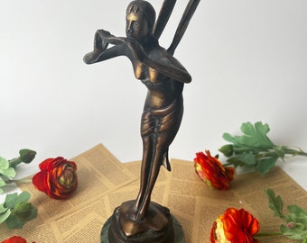 Antique Art Nouveau Bronze Fairy 14” on Green marble base