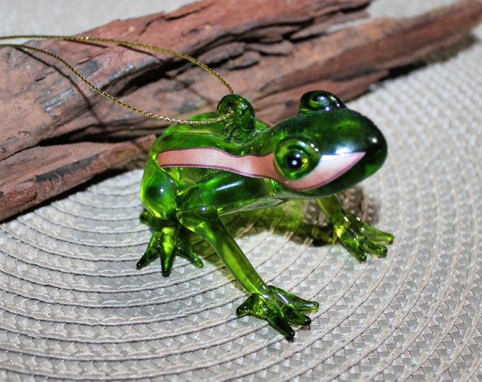 Stunning Glass Frog Ornament Vintage Green Glass Frog Etsy