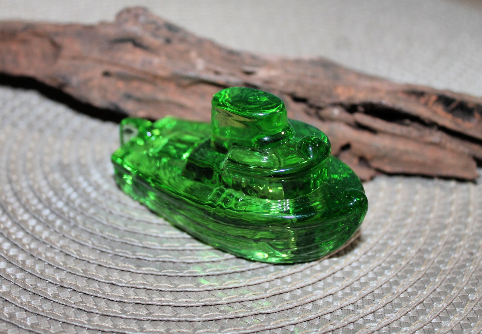 Awesome Green Uranium Glass Tug Boat Vaseline Glass Boat Etsy