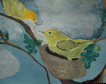 Warblers under gray sky