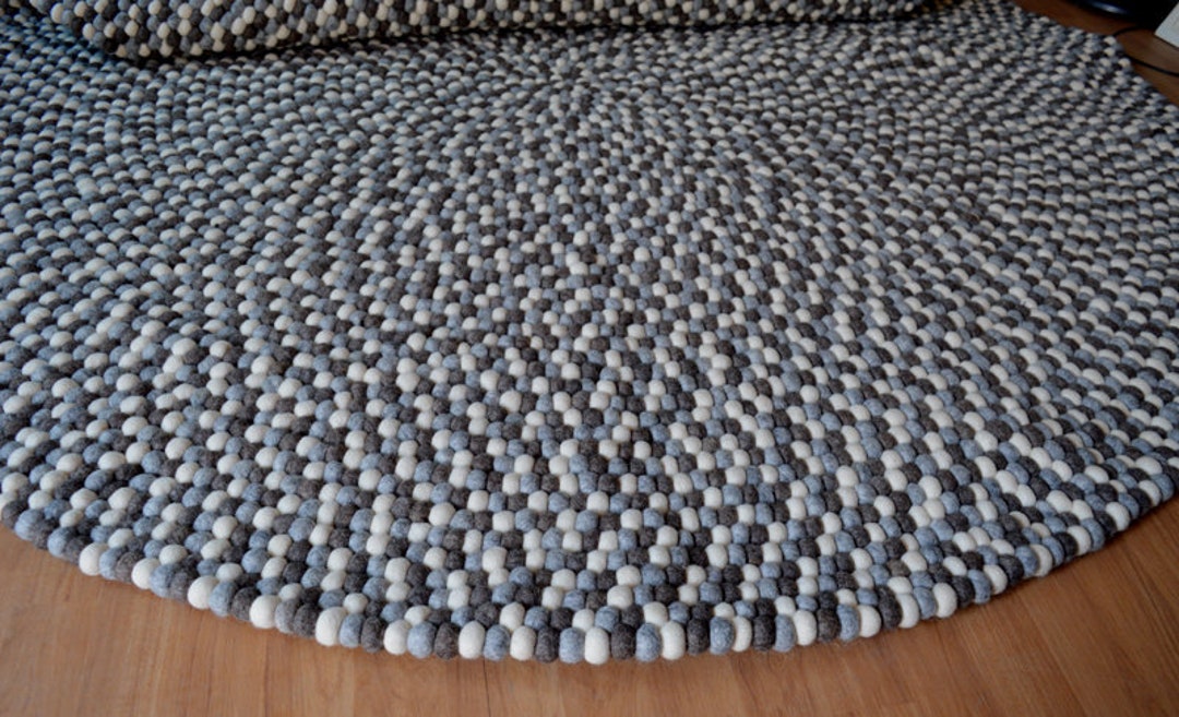 Puff Ball Rug Choose Size 90 Cm to 300 Cm Round Pom Pom Felt Ball Area Rug Kids Room ...