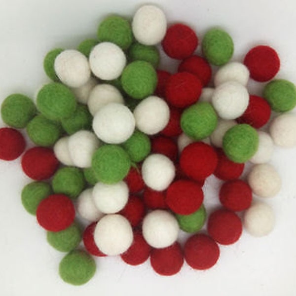 Pom Pom Felt Balls 2 cm  Christmas decoration Red White Green Nursery Kids Craft Supplies handmade 100 % wool