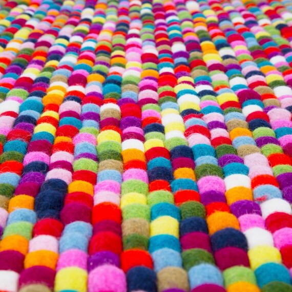 Multi Color Rectangle Nursery Rug Handmade Colored Felt Ball Home Decor Kids Room Decoration Mat