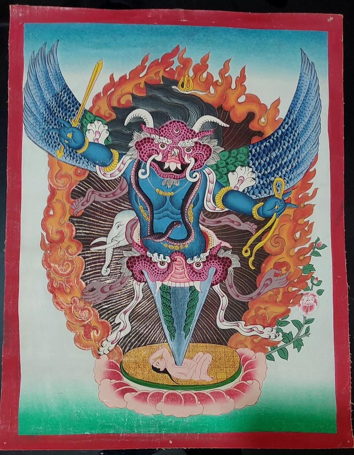 Garuda Thangka | Protective Wrathful Diety | Wall Decor, Size 34 X