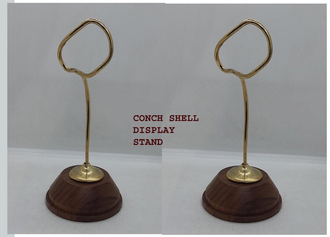 2 Pcs of Conch Shell Display Stand Conch Shell Brass Stand Wooden Base ...