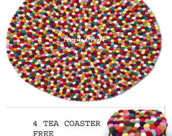 Kies grootte 90 cm tot 200 cm Multi-gekleurde ronde vilt bal gebied tapijt kinderkamer kinderkamer decoratie office mat, gratis verzending