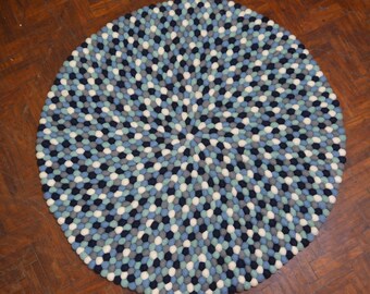 Choose Size 90 cm to 300 cm Blue tone  Round Felt Ball Rug Home Nursery Rug Kids Room Decoration Mat for Home and office,