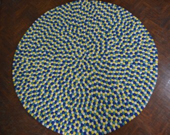 Size 90 cm to 300 cm In diameter mix blue Woolen pom pom felt balls mat Nursery room decor Pom Pom Felt balls mat Home and office decor