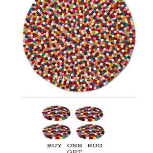 Available size 90 cm to 300 cm in diameter Multi color pom pom felt balls rug Nursery area rug Living room decor , woolen mat handmade
