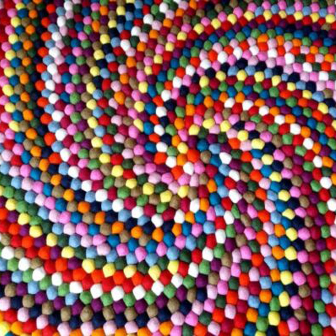 Circle Rug Pom Choose Size 90 Cm to 200 Cm Mixed Color Spiral Round Pom Pom Felt Ball ...