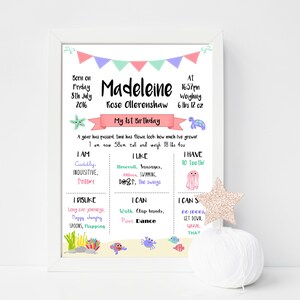 Impression personnalisée d'étape importante des bébés la première année. Cadeau souvenir 1er anniversaire d'une petite fille et bébé garçon - décoration art mural pour chambre de bébé